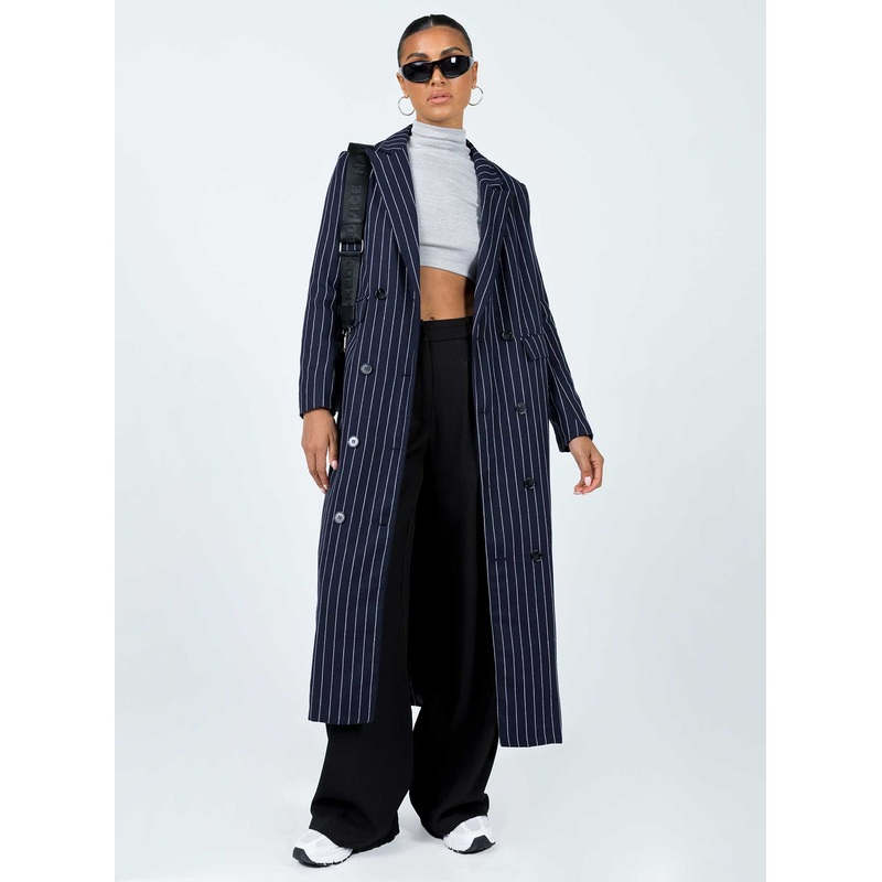 Alkiria Trench Coat Navy Pinstripe