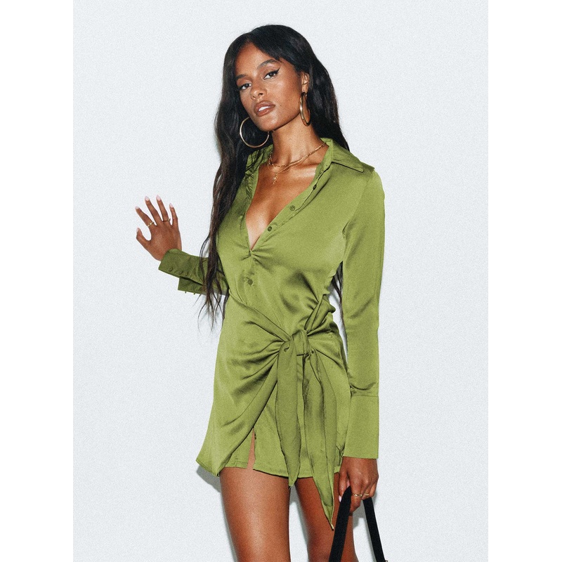 Bodeni Long Sleeve Mini Dress Green