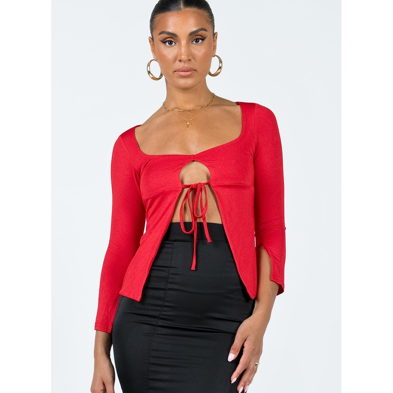 Corabelle Tie Up Top Red