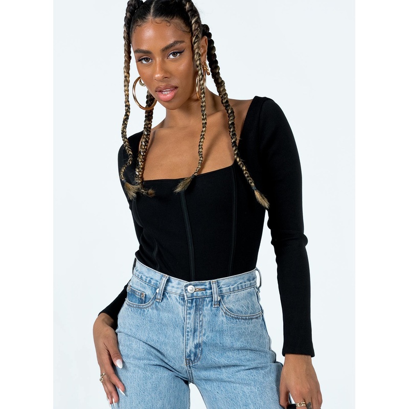 Hassie Long Sleeve Bodysuit Black