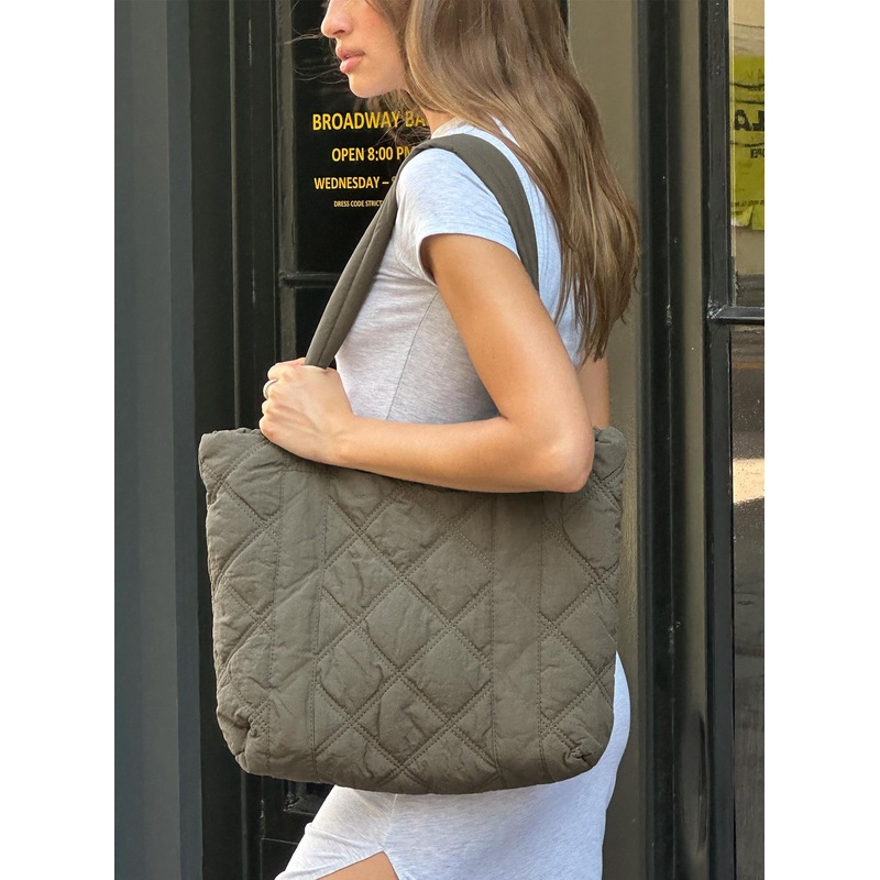 Jovie Nylon Quilted Tote Khaki