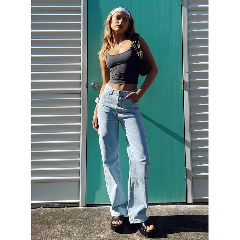 Morala Wide Leg Cargo Jeans Light Wash Denim