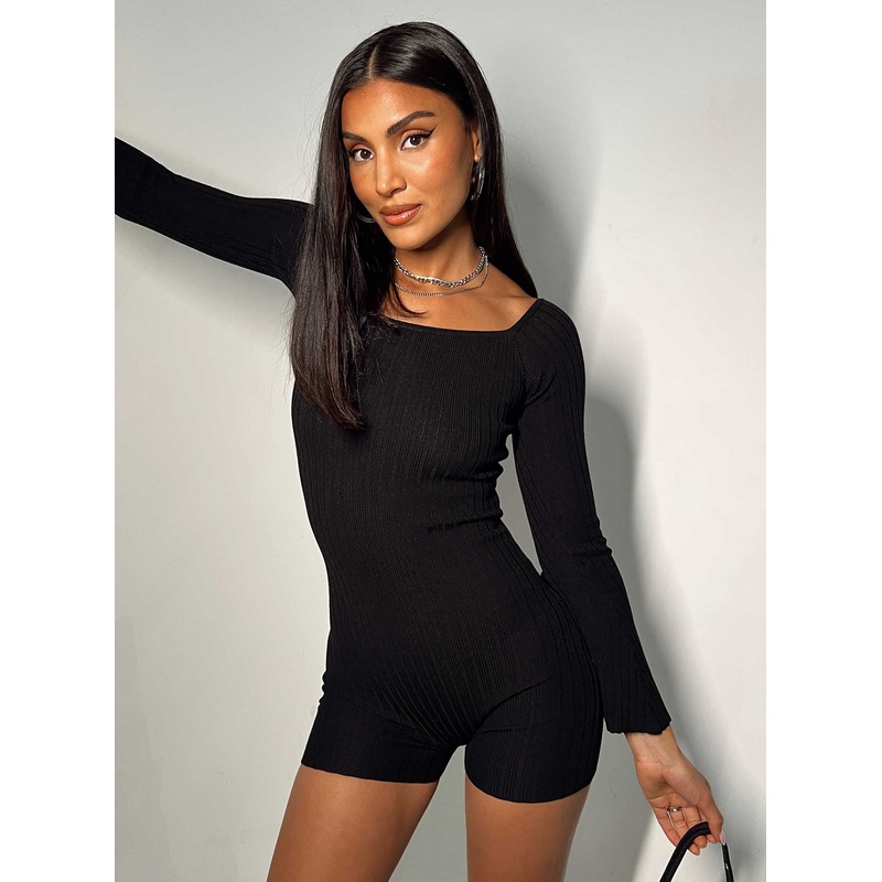 Routley Knit Romper Black