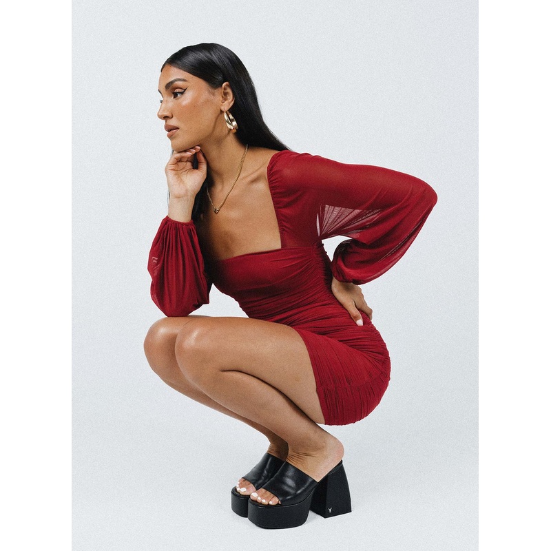 Tara Long Sleeve Mini Dress Burgundy