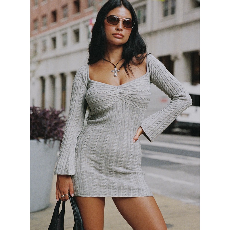 Bayard Off The Shoulder Knit Mini Dress Grey