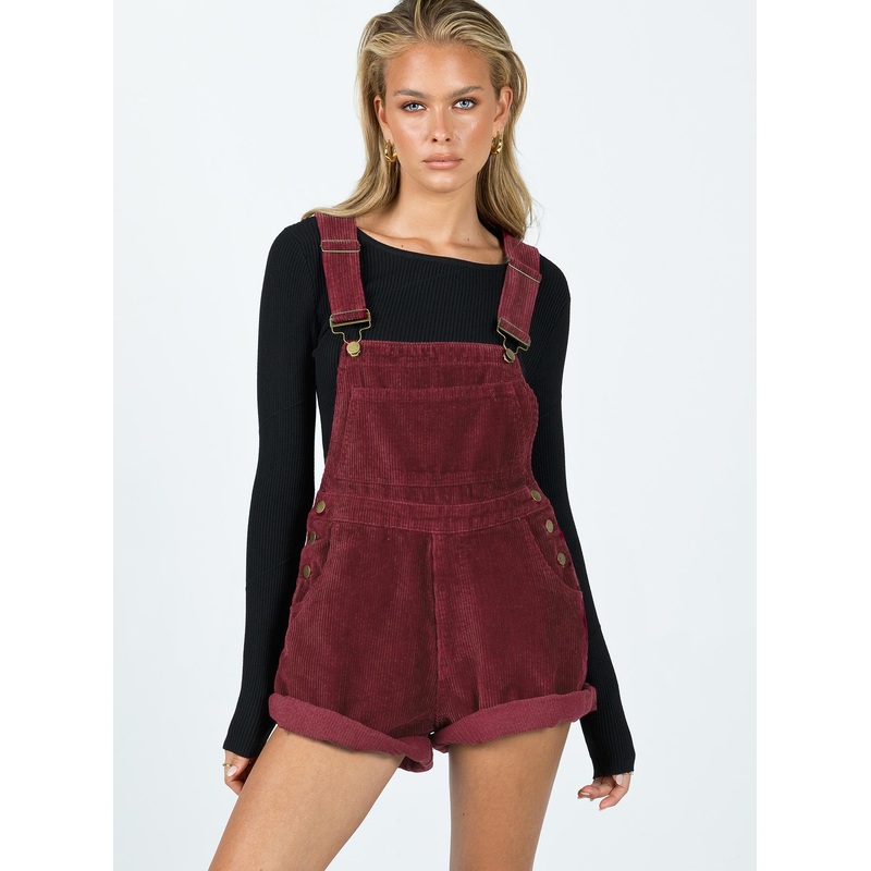 Kacey Short Overalls Burgundy
