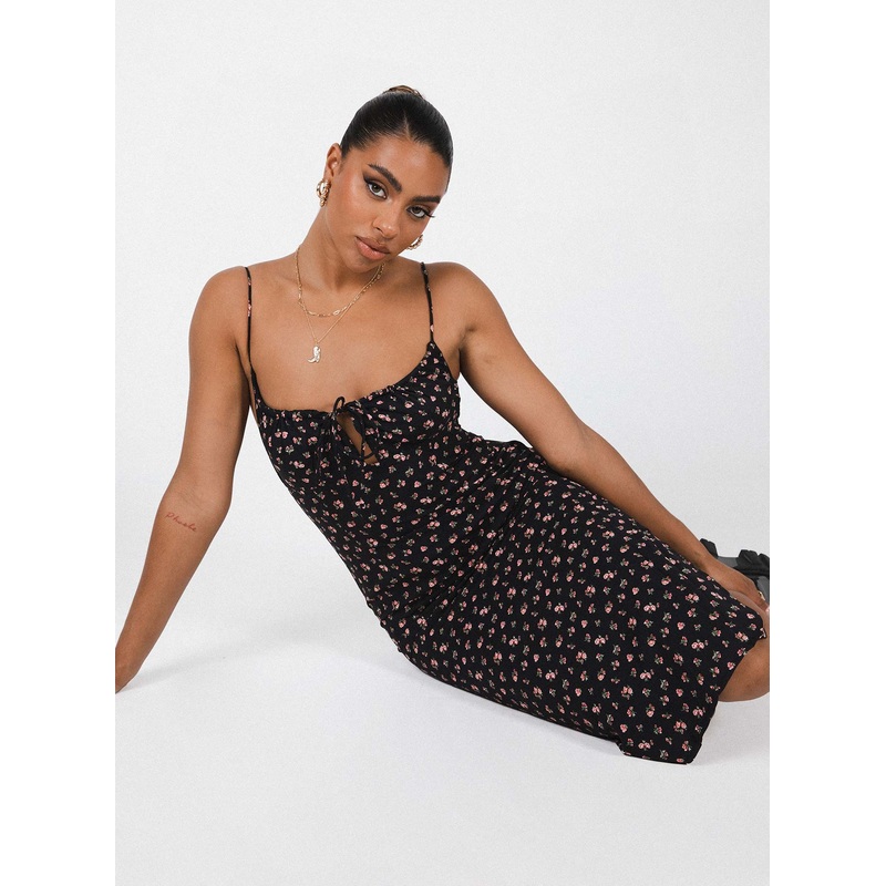 Noda Midi Dress Black / Floral