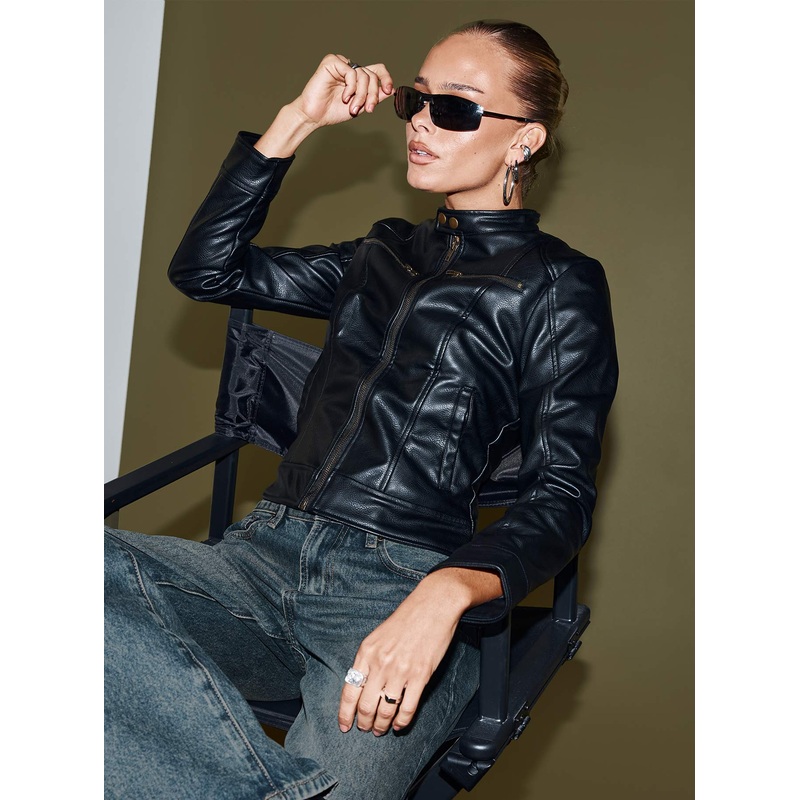 Pottsville Faux Leather Moto Jacket Black