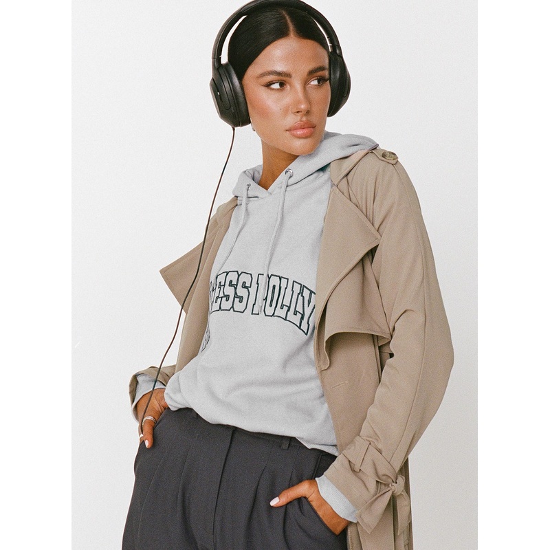 Princess Polly Hooded Sweatshirt Collegiate Text Grey / Green