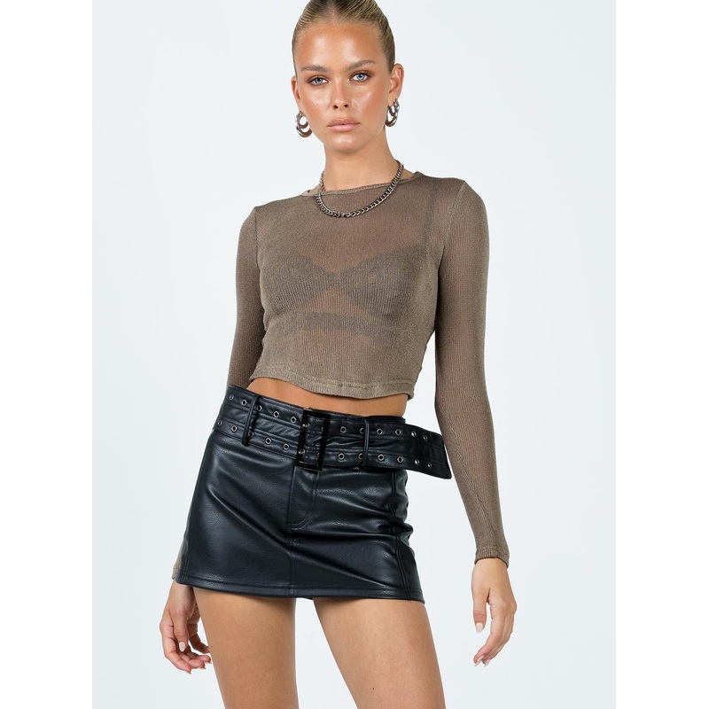 Torridon Eyelet Belt Faux Leather Mini Skirt Black