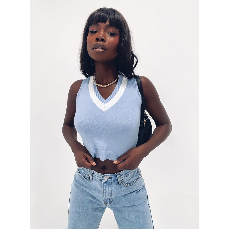 Dutchess Cropped Sweater Vest Blue