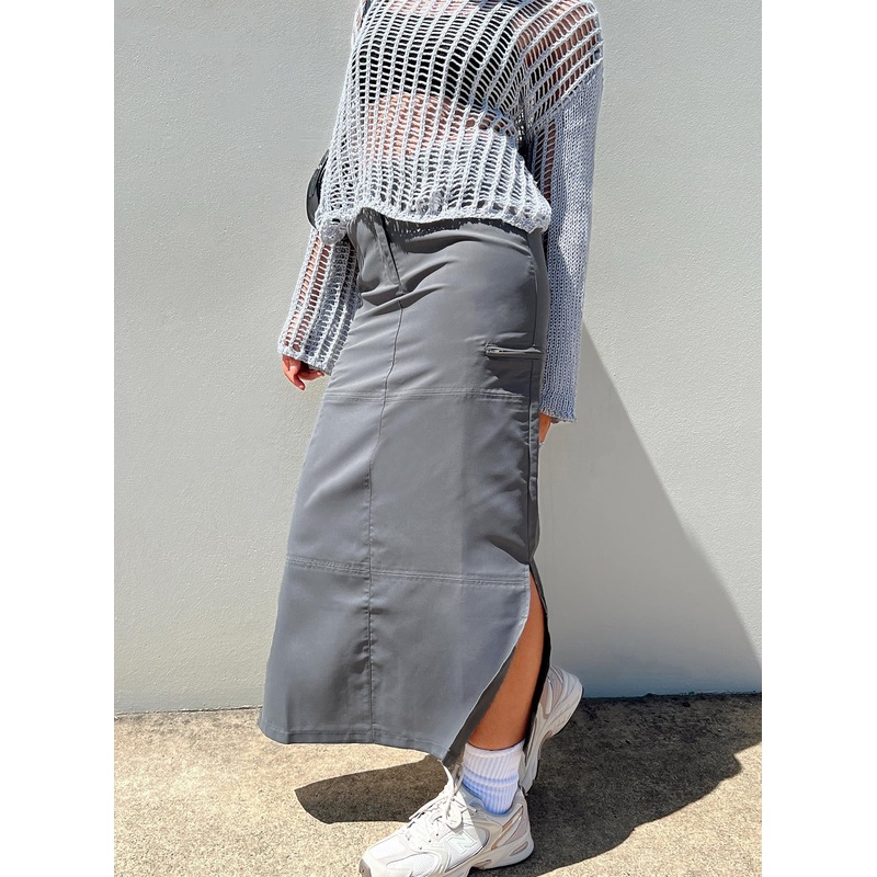 Elderbery Cargo Maxi Skirt Grey
