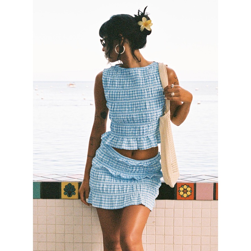 Miss You More Shirred Set Blue