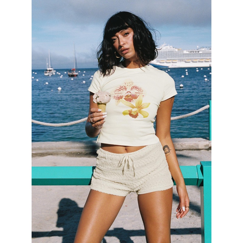 Pinup Broderie Micro Shorts Cream