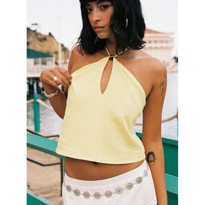 Santorini Crush Bead Detail Top Lemon