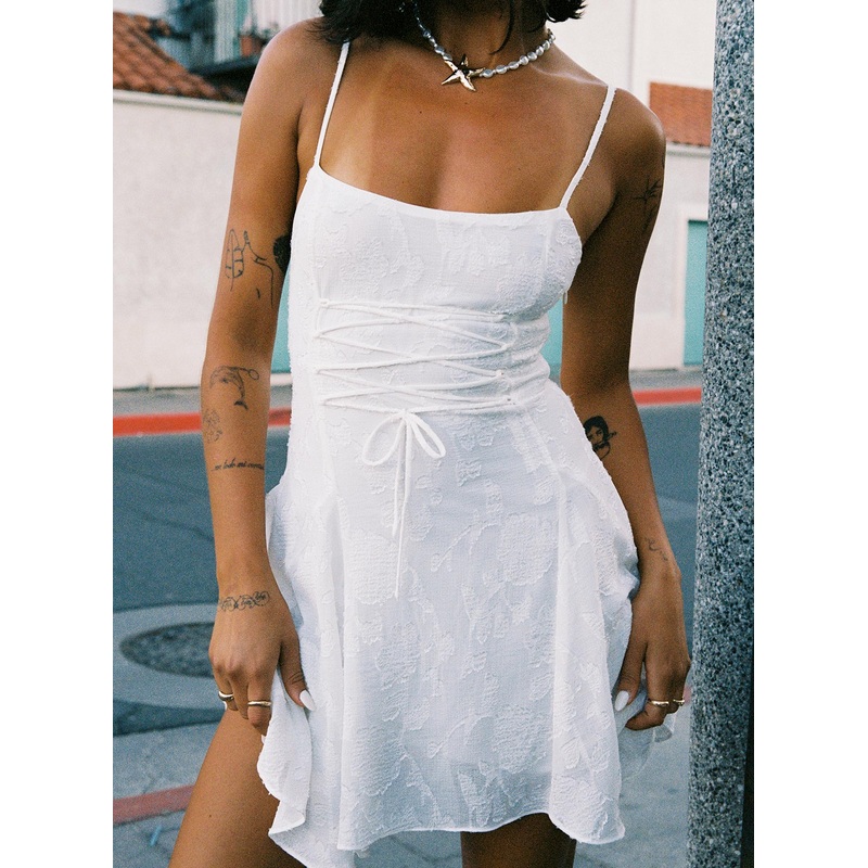 Wispie Lace Up Mini Dress White