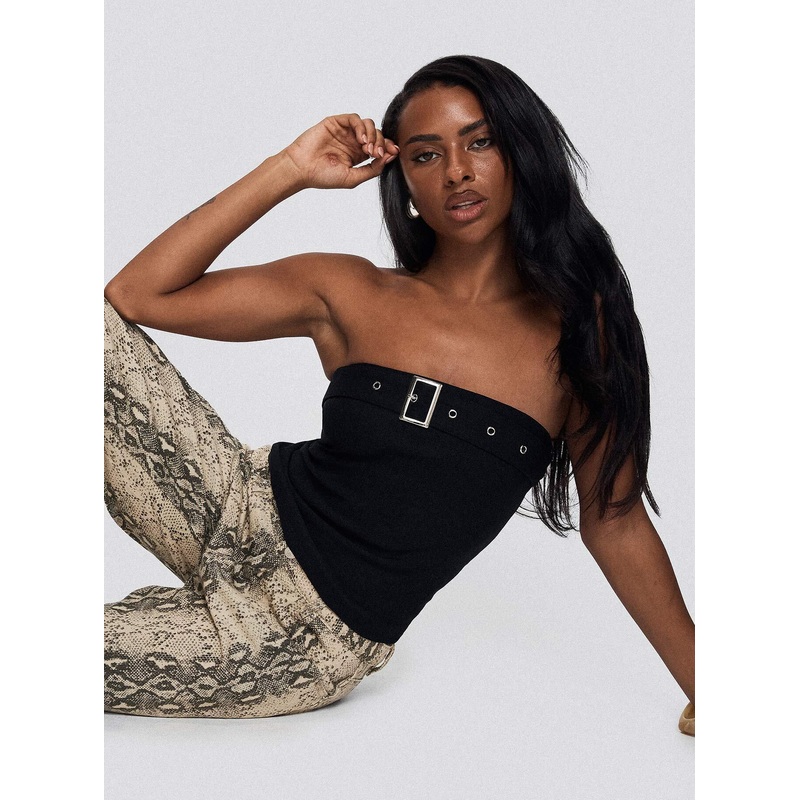 Satellite Strapless Buckle Detail Top Black