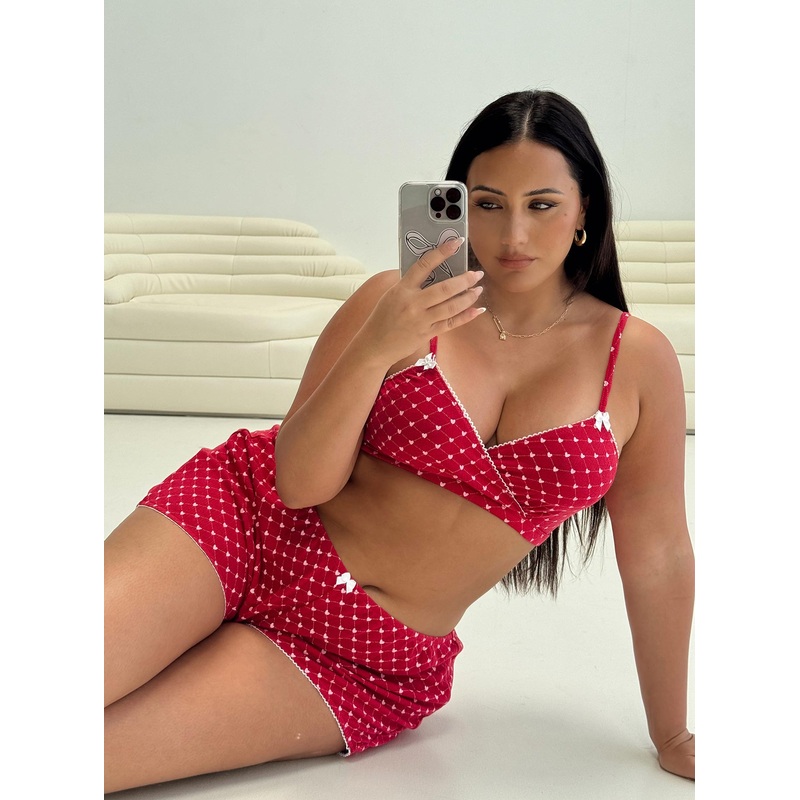 Slow Start Pointelle Sleep Short Red Curve