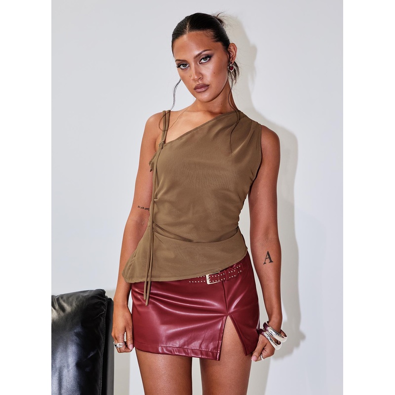 Smash Hit One Shoulder Top Brown