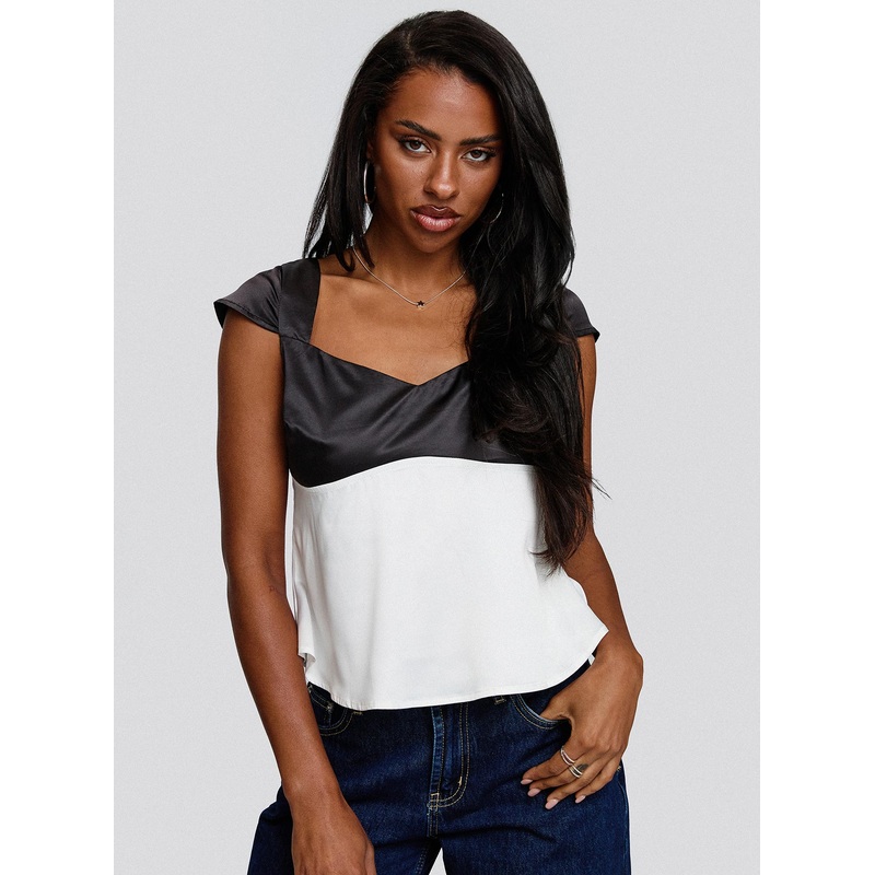 Think About It Cap Sleeve Top Black / White
