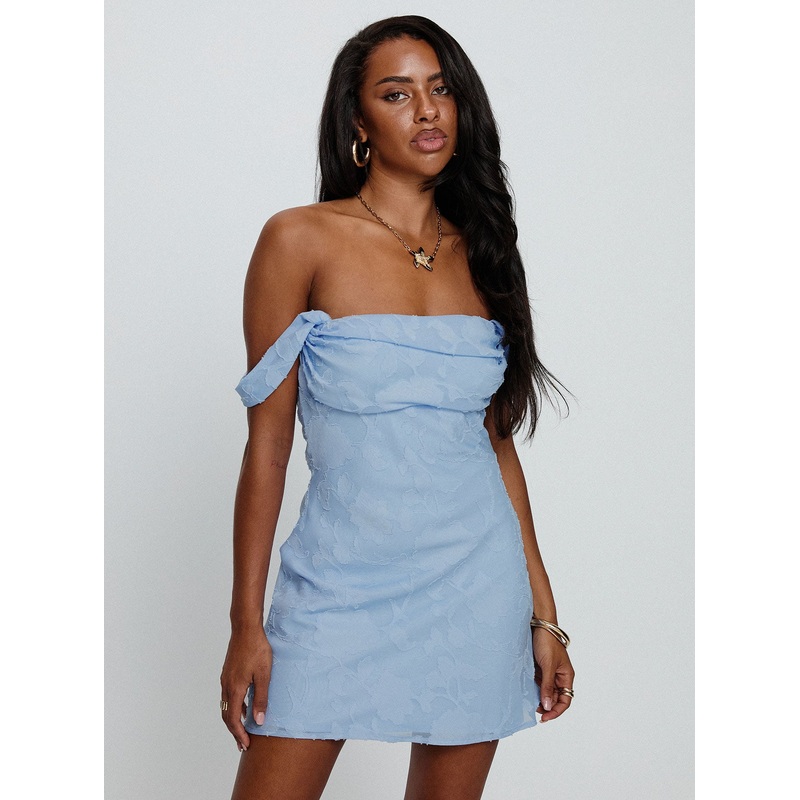 Zabbarra Off The Shoulder Mini Dress Blue