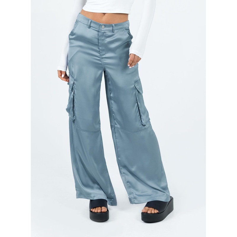 Zora Satin Cargo Pant Blue