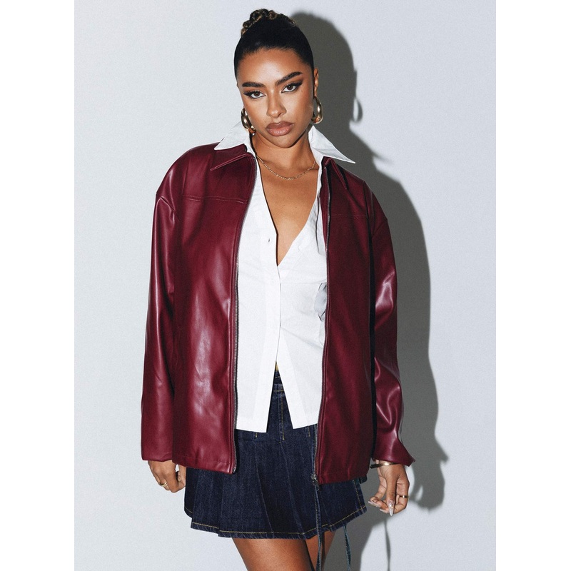 Activa Faux Leather Jacket Burgundy
