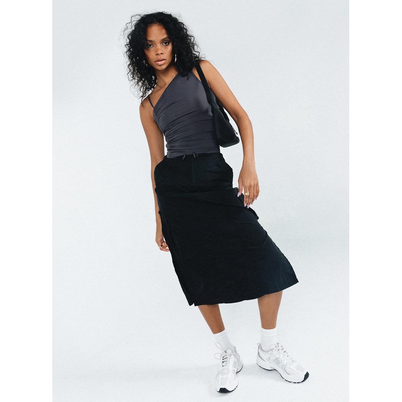 Diviney Parachute Midi Skirt Black