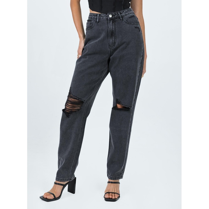 Emmette High Waisted Mom Jean Washed Black