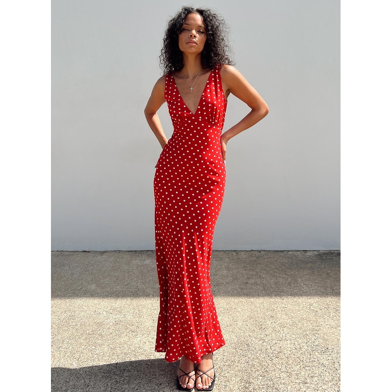 Nellie Maxi Dress Red Polka Dot