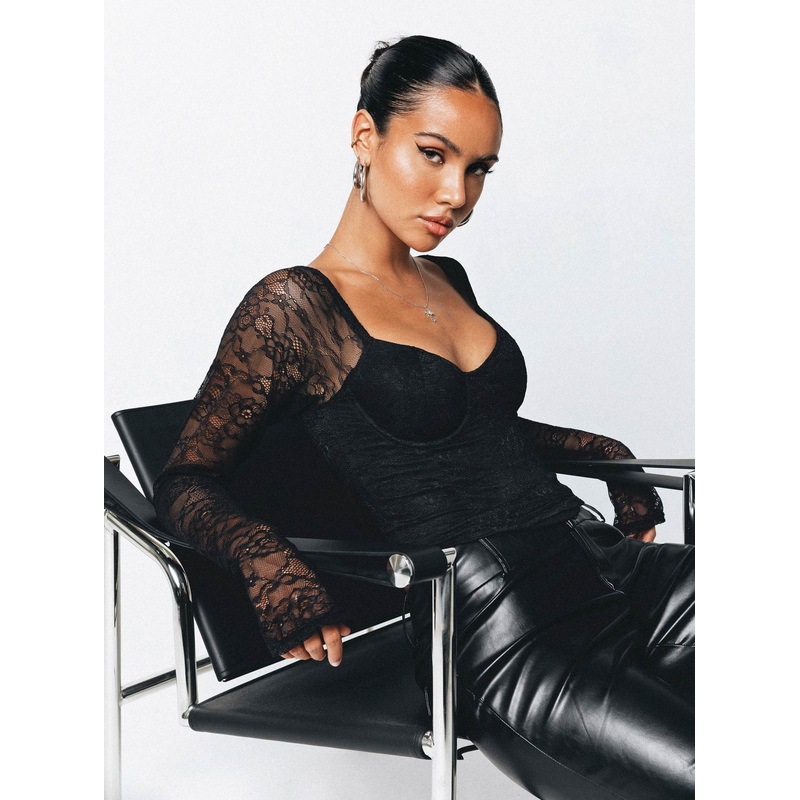 Purnell Long Sleeve Lace Top Black