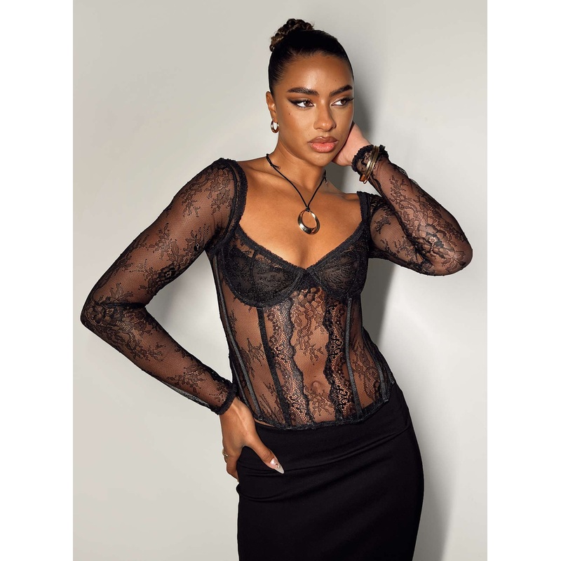 Some Like It Hot Long Sleeve Lace Corset Black