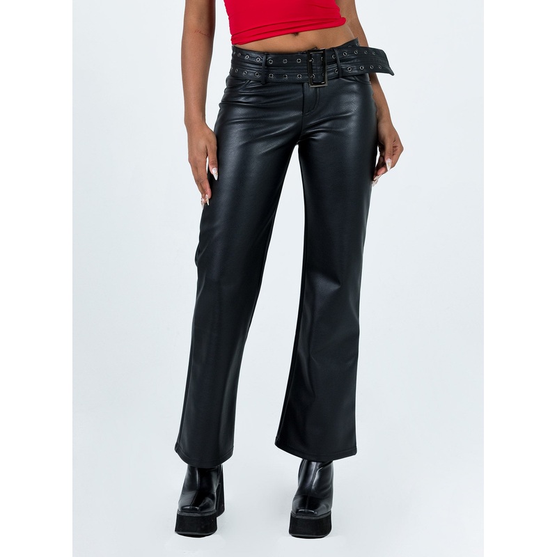 Torridon Eyelet Belt Faux Leather Pants Black