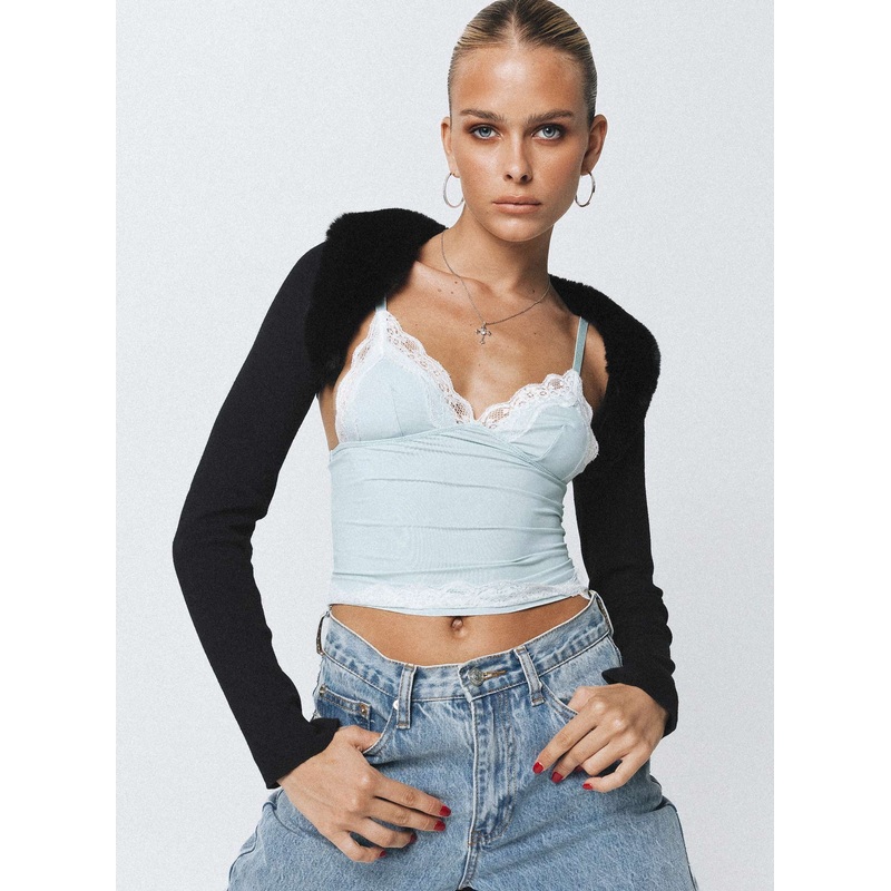 Bambil Faux Fur Trim Bolero Sweater Black