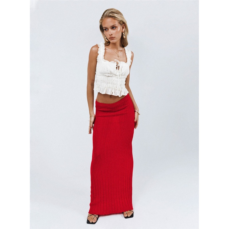Belle Knit Maxi Skirt Red
