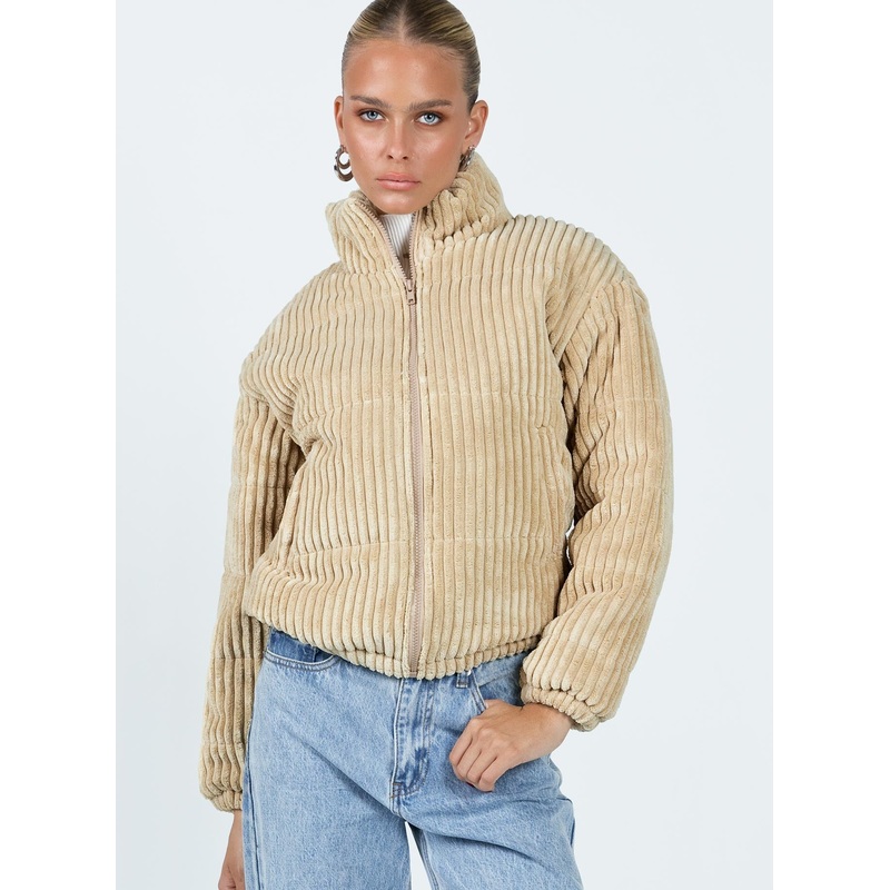 Benli Cord Puffer Jacket Beige