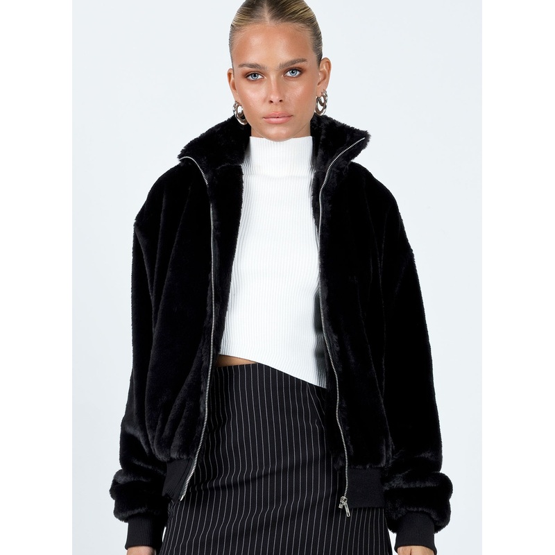 Cloyne Faux Fur Bomber Jacket Black