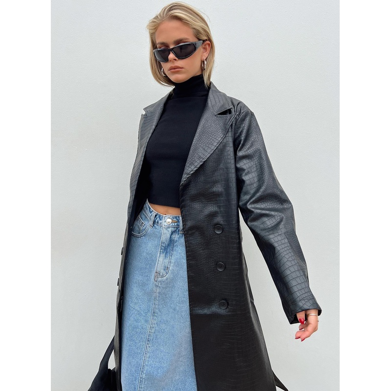Elgata PU Trench Coat Black