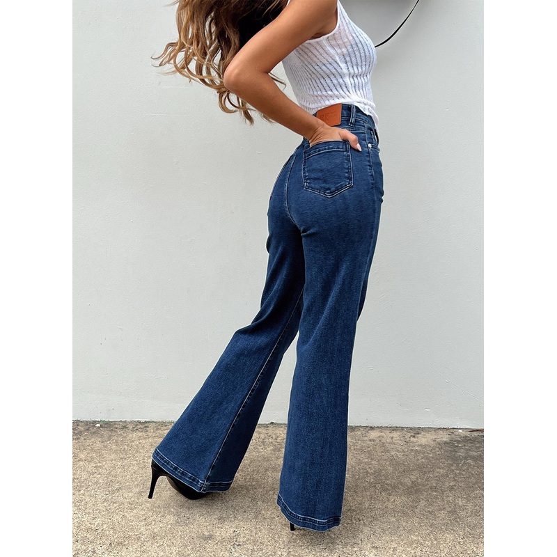 Nairana Split Hem Jeans Dark Wash Denim
