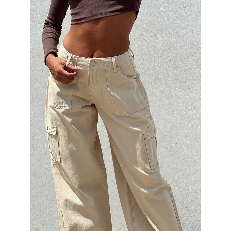 Adrianne Wide Leg Cargo Jeans Stone