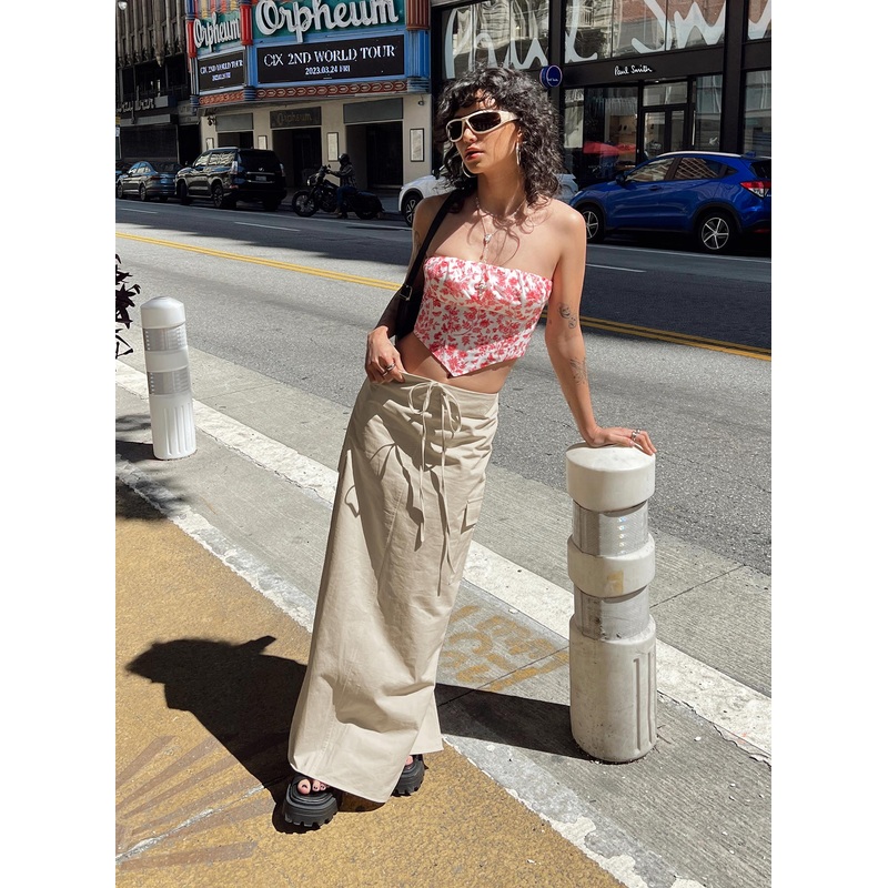Giddings Cargo Maxi Skirt Beige