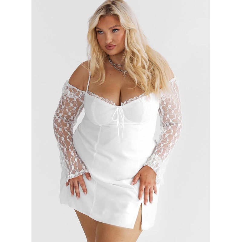 Ashwood Lace Sleeve Mini Dress White Curve