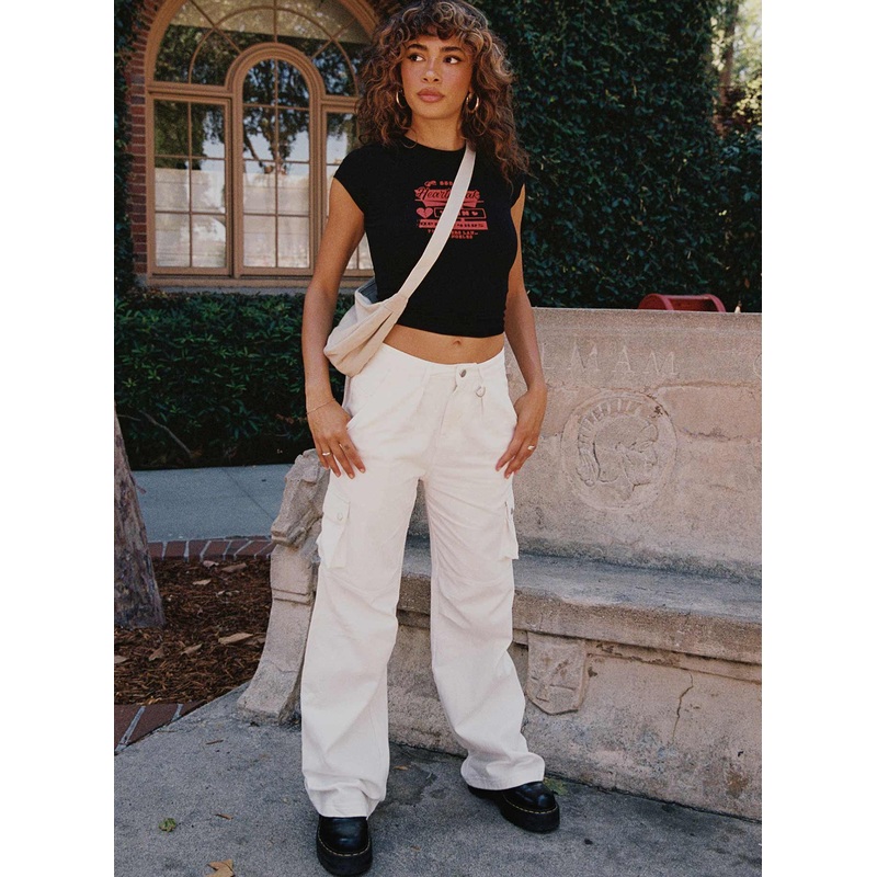 Paige Mid Rise Cargo Jean White