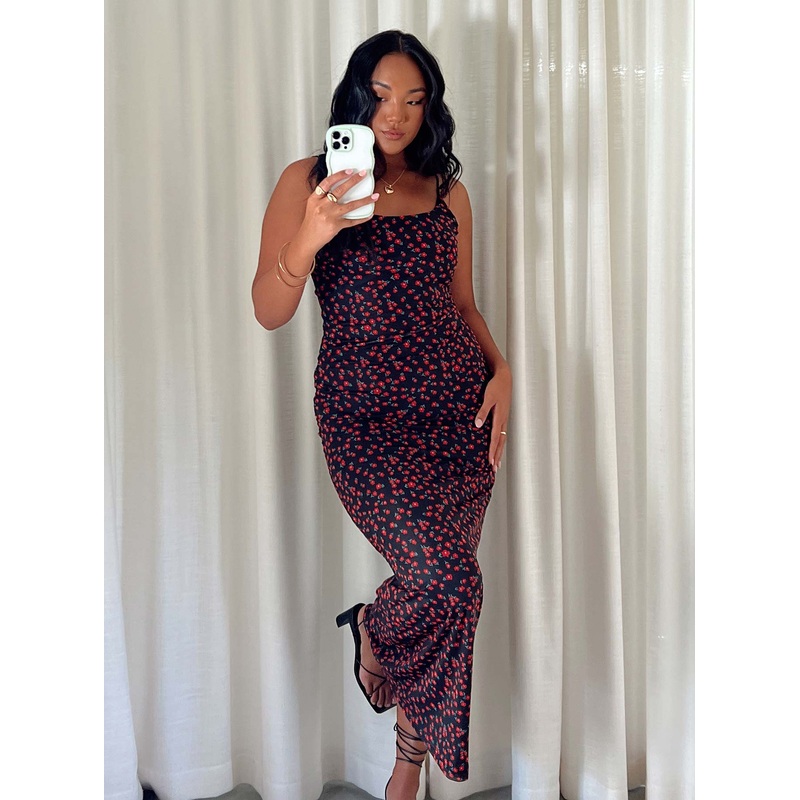 Knox Maxi Dress Black / Red Floral