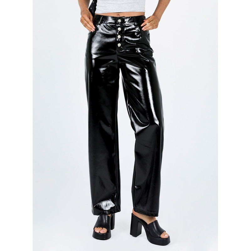 Renni Low Rise Vinyl Pants Black