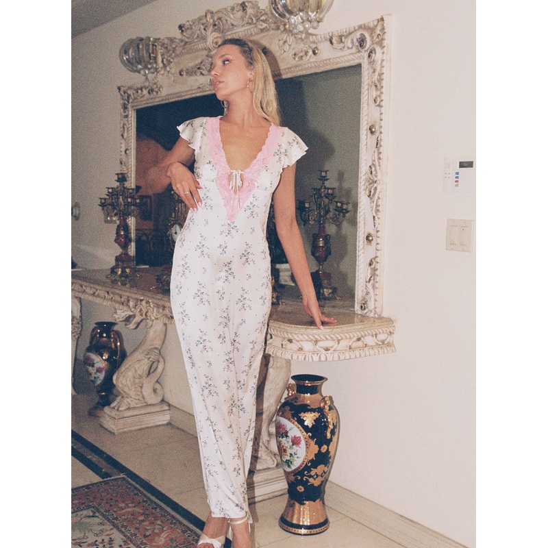 Armas Lace Trim Maxi Dress Floral