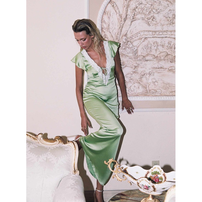 Armas Lace Trim Maxi Dress Green