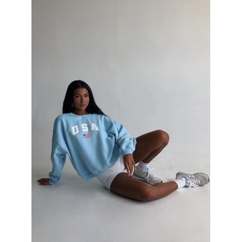 USA Oversized Crewneck Sweatshirt Blue