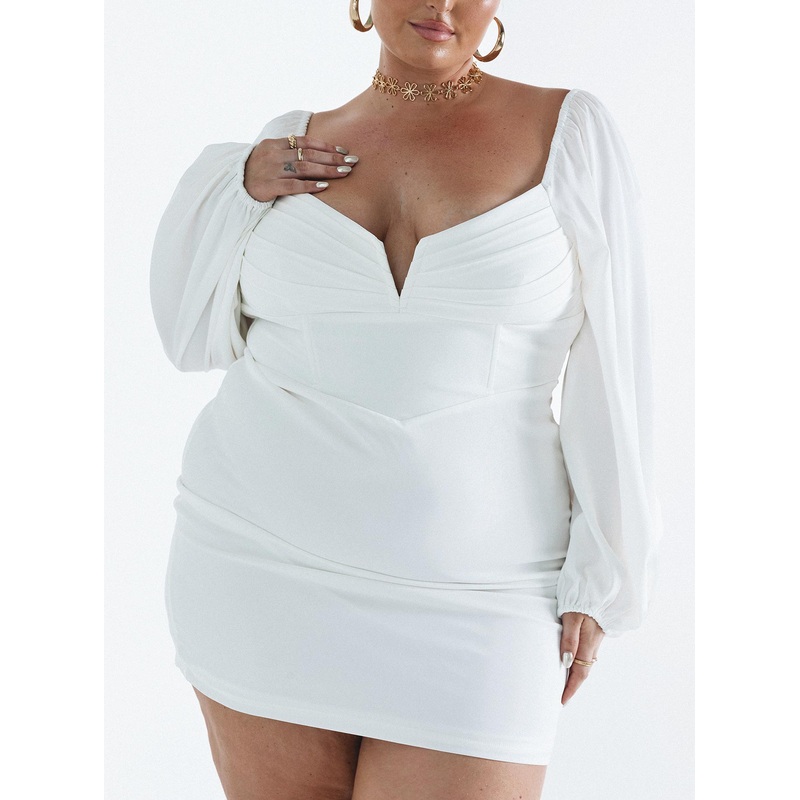 Zoella Long Sleeve Mini Dress White Curve
