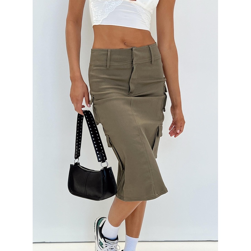 Alida Cargo Midi Skirt Olive Green